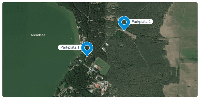 Karte, die die beiden digitalen Parkplätze des Luftkurort Arendsee zeigt