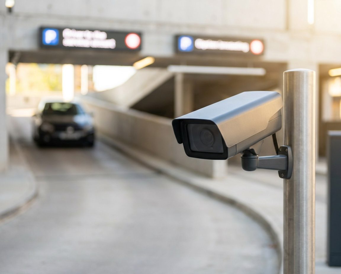 Kennzeichenerfassung an der Einfahrt zum Parkplatz eines Handelsstandorts