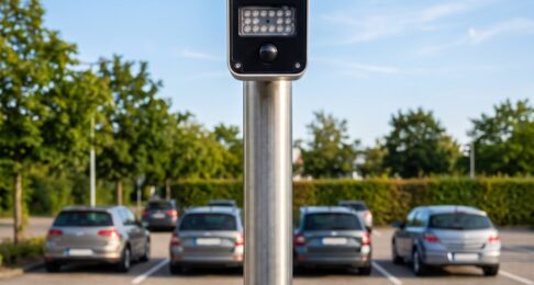 Kamera zur Kennzeichenerfassung an der Einfahrt eines Kundenparkplatzes
