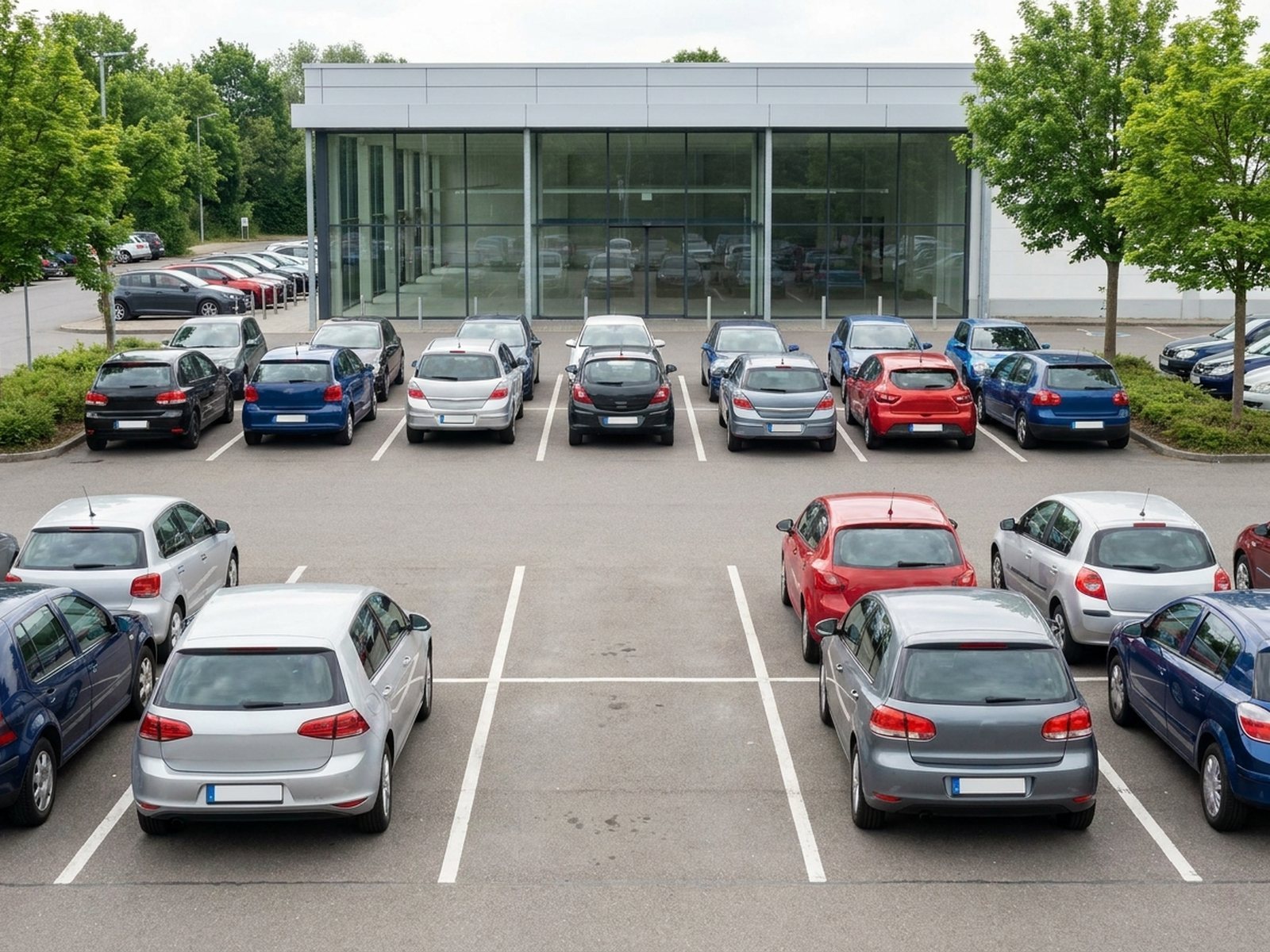 Voller Parkplatz vor einem fast leeren Geschäft